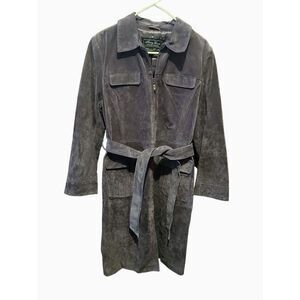 Vtg Terry Lewis Purple Long Knee Length Coat Genuine Leather Lined Belted Sz M